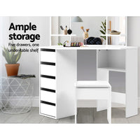 Artiss Dressing Table Stool Set Corner 5 Drawers White Furniture Kings Warehouse
