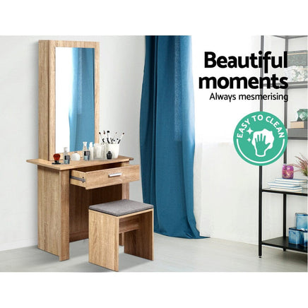 Artiss Dressing Table Stool Set Sliding Mirror Oak Demi Furniture Kings Warehouse