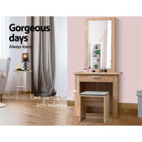 Artiss Dressing Table Stool Set Sliding Mirror Oak Demi Furniture Kings Warehouse