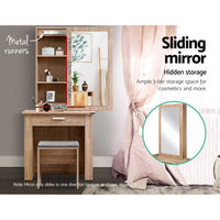 Artiss Dressing Table Stool Set Sliding Mirror Oak Demi Furniture Kings Warehouse