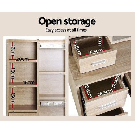 Artiss Dressing Table Stool Set Sliding Mirror Oak Diane Furniture Kings Warehouse