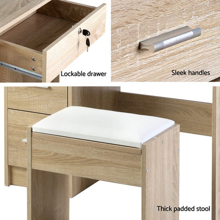 Artiss Dressing Table Stool Set Sliding Mirror Oak Diane Furniture Kings Warehouse