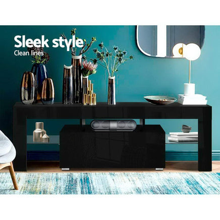 Artiss Entertainment Unit TV Cabinet LED 130cm Black Elo Furniture Kings Warehouse