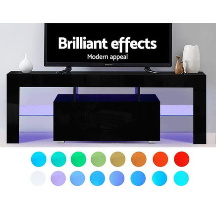 Artiss Entertainment Unit TV Cabinet LED 130cm Black Elo Furniture Kings Warehouse