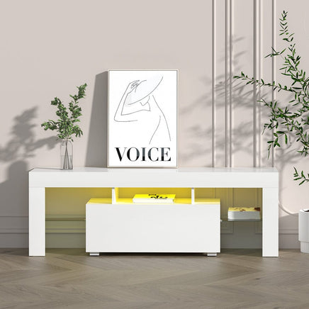 Artiss Entertainment Unit TV Cabinet LED 130cm White Elo Furniture Kings Warehouse