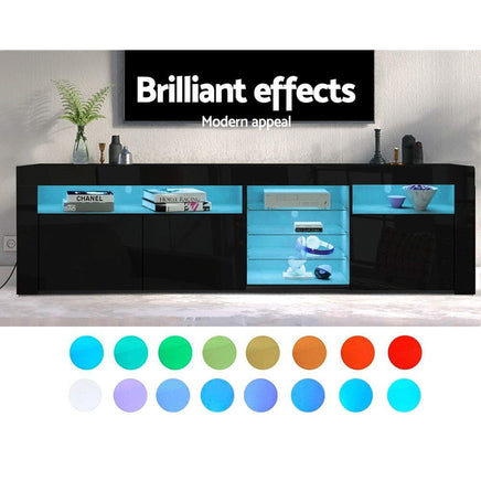 Artiss Entertainment Unit TV Cabinet LED 180cm Black Bobi Furniture Kings Warehouse