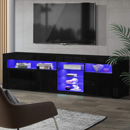 Artiss Entertainment Unit TV Cabinet LED 180cm Black Bobi Furniture Kings Warehouse