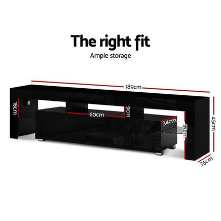 Artiss Entertainment Unit TV Cabinet LED 189cm Black Elo Furniture Kings Warehouse