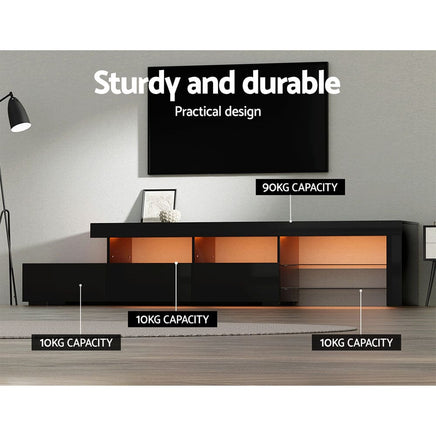 Artiss Entertainment Unit TV Cabinet LED 215cm Black Caya Furniture Kings Warehouse