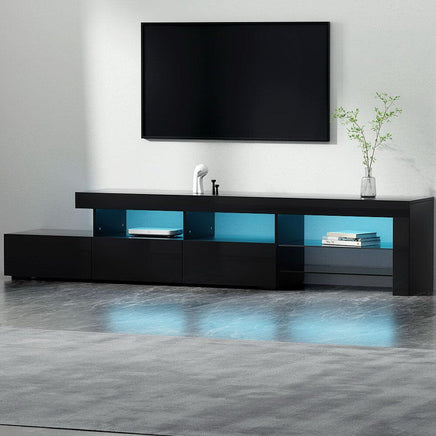 Artiss Entertainment Unit TV Cabinet LED 215cm Black Caya Furniture Kings Warehouse