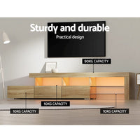 Artiss Entertainment Unit TV Cabinet LED 215cm Pine Caya Furniture Kings Warehouse