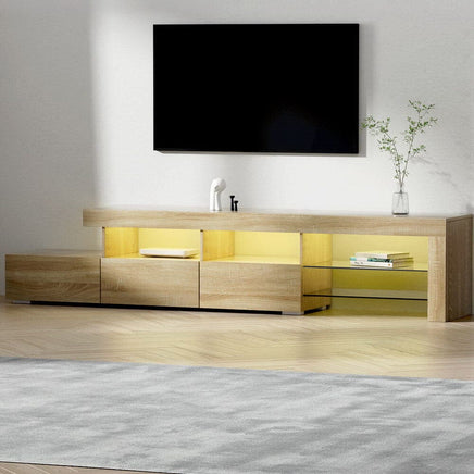 Artiss Entertainment Unit TV Cabinet LED 215cm Pine Caya Furniture Kings Warehouse