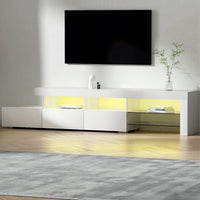 Artiss Entertainment Unit TV Cabinet LED 215cm White Caya Furniture Kings Warehouse