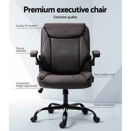 Artiss Executive Office Chair Mid Back Brwon Furniture Kings Warehouse