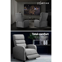 Artiss Luxury Recliner Chair Chairs Lounge Armchair Sofa Fabric Cover Grey 2023 Home Refresh Kings Warehouse