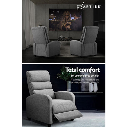 Artiss Luxury Recliner Chair Chairs Lounge Armchair Sofa Fabric Cover Grey 2023 Home Refresh Kings Warehouse