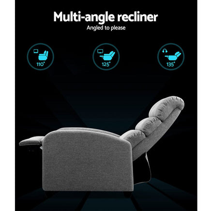 Artiss Luxury Recliner Chair Chairs Lounge Armchair Sofa Fabric Cover Grey 2023 Home Refresh Kings Warehouse