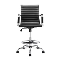Artiss Office Chair Drafting Stool Leather Chairs Black Furniture Kings Warehouse