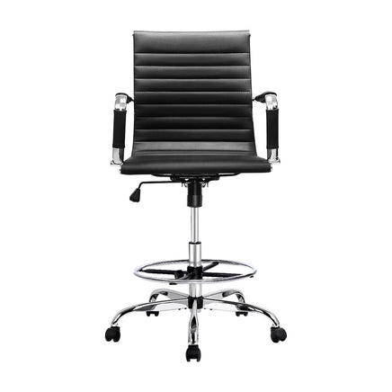 Artiss Office Chair Drafting Stool Leather Chairs Black Furniture Kings Warehouse