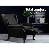 Artiss Recliner Chair Sofa Armchair Lounge Black Leather Kings Warehouse