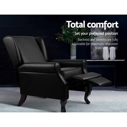 Artiss Recliner Chair Sofa Armchair Lounge Black Leather Kings Warehouse