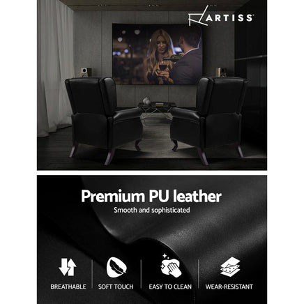 Artiss Recliner Chair Sofa Armchair Lounge Black Leather Kings Warehouse