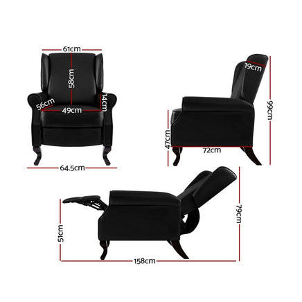 Artiss Recliner Chair Sofa Armchair Lounge Black Leather Kings Warehouse