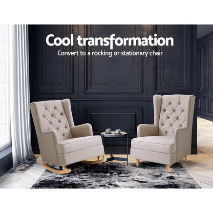 Artiss Rocking Chair Armchair Linen Fabric Beige Gaia Furniture Kings Warehouse