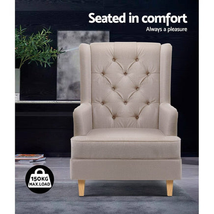 Artiss Rocking Chair Armchair Linen Fabric Beige Gaia Furniture Kings Warehouse