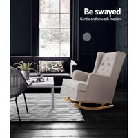 Artiss Rocking Chair Armchair Linen Fabric Beige Gaia Furniture Kings Warehouse