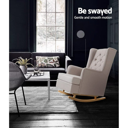 Artiss Rocking Chair Armchair Linen Fabric Beige Gaia Furniture Kings Warehouse