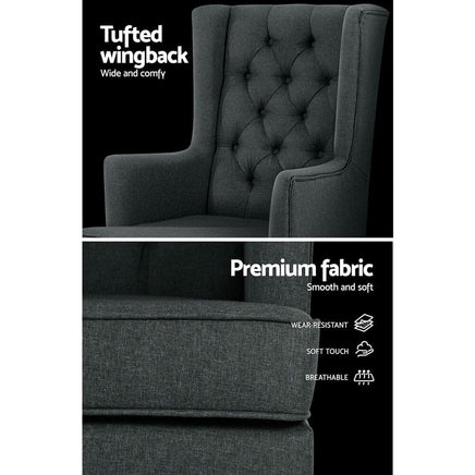 Artiss Rocking Chair Armchair Linen Fabric Charcoal Gaia Furniture Kings Warehouse