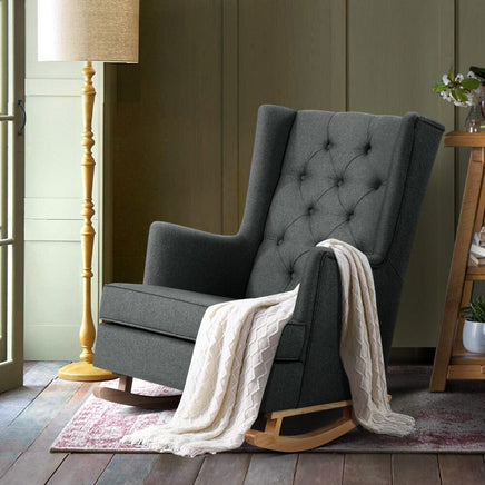 Artiss Rocking Chair Armchair Linen Fabric Charcoal Gaia Furniture Kings Warehouse