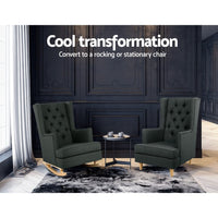 Artiss Rocking Chair Armchair Linen Fabric Charcoal Gaia Furniture Kings Warehouse