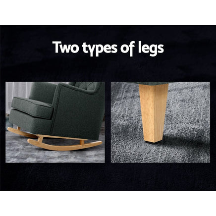 Artiss Rocking Chair Armchair Linen Fabric Charcoal Gaia Furniture Kings Warehouse