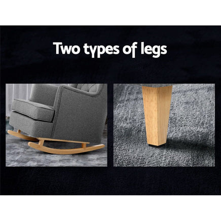 Artiss Rocking Chair Armchair Linen Fabric Grey Gaia Furniture Kings Warehouse