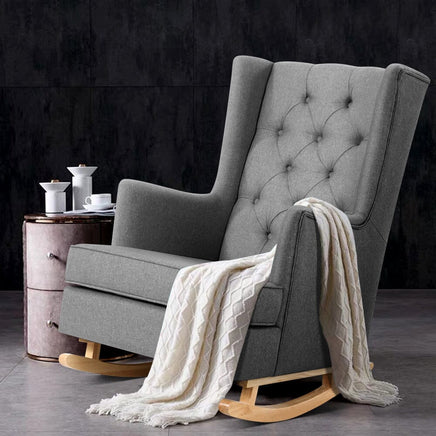 Artiss Rocking Chair Armchair Linen Fabric Grey Gaia Furniture Kings Warehouse