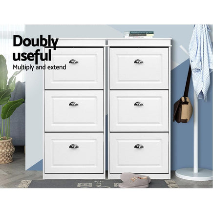 Artiss Shoe Rack Cabinet 18 Pairs 3-tier White Sena Furniture Kings Warehouse