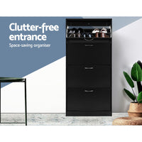 Artiss Shoe Rack Cabinet 60 Pairs 4 Doors - Black Furniture Kings Warehouse