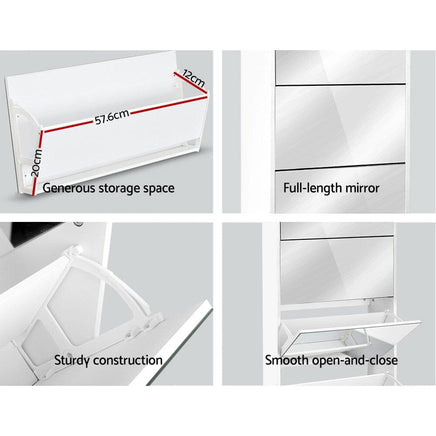 Artiss Shoe Rack Cabinet Mirror 25 Pairs White Furniture Kings Warehouse
