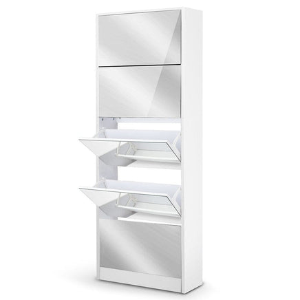 Artiss Shoe Rack Cabinet Mirror 25 Pairs White Furniture Kings Warehouse