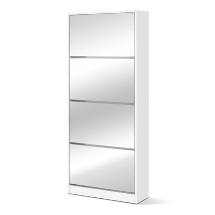 Artiss Shoe Rack Cabinet Mirror 60 Pairs White Rira Furniture Kings Warehouse