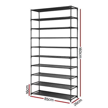 Artiss Shoe Rack Cabinet Stackable 50 Pairs 10-Tier Black Furniture Kings Warehouse