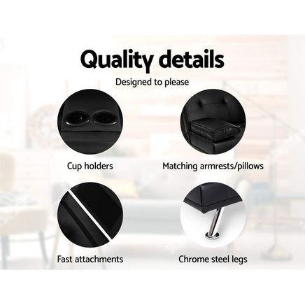 Artiss Sofa Bed 168CM Black PU Leather Furniture Kings Warehouse