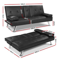 Artiss Sofa Bed 168CM Black PU Leather Furniture Kings Warehouse