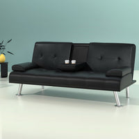 Artiss Sofa Bed 168CM Black PU Leather Furniture Kings Warehouse