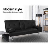 Artiss Sofa Bed 168CM Black PU Leather Furniture Kings Warehouse