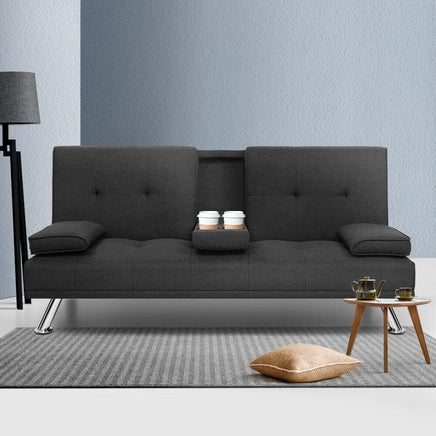 Artiss Sofa Bed 175CM Dark Grey Fabric Furniture Kings Warehouse