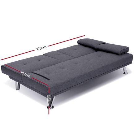 Artiss Sofa Bed 175CM Dark Grey Fabric Furniture Kings Warehouse