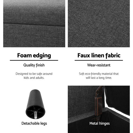 Artiss Storage Ottoman Blanket Box 125cm Arm Linen Grey Furniture Kings Warehouse